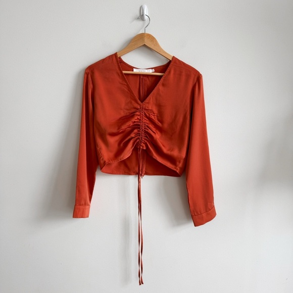 ASTR • Satin Shirred Blouse in Rust - Picture 2 of 11